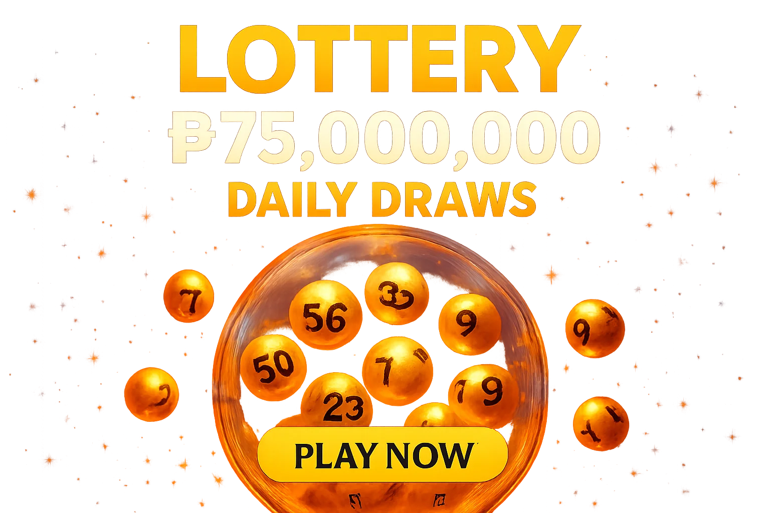 Golden lottery balls tumbling in transparent draw machine promotional banner